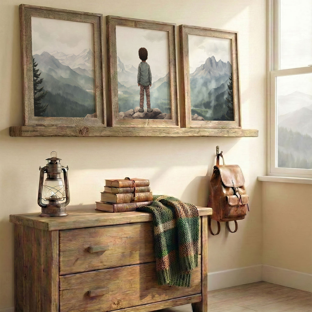 Green Mountains Wall Art – Adventure Boys Room Print • Set of 3
