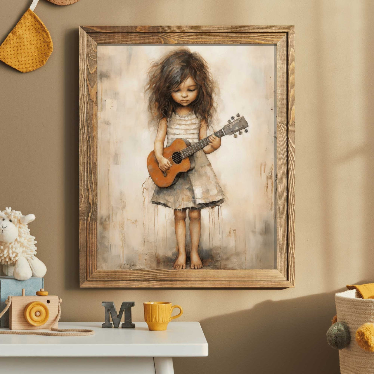 Girl with Guitar Wall Art – Music Nursery Print
