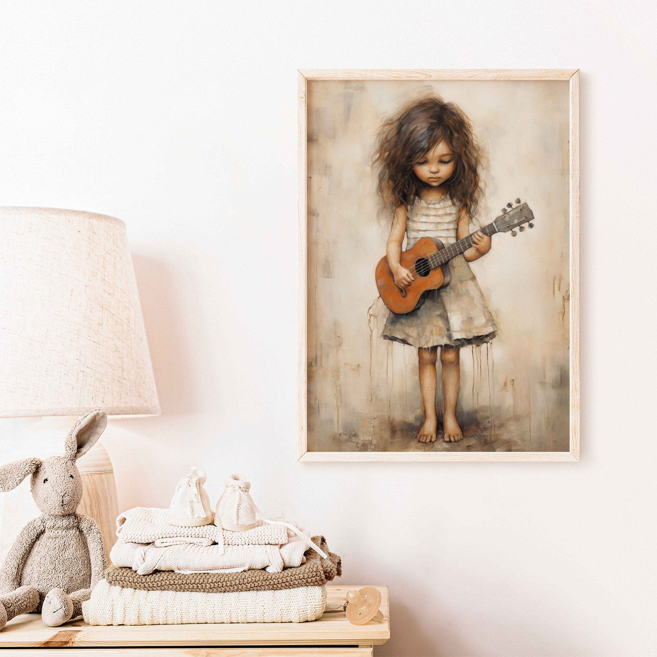 Girl with Guitar Wall Art – Music Nursery Print