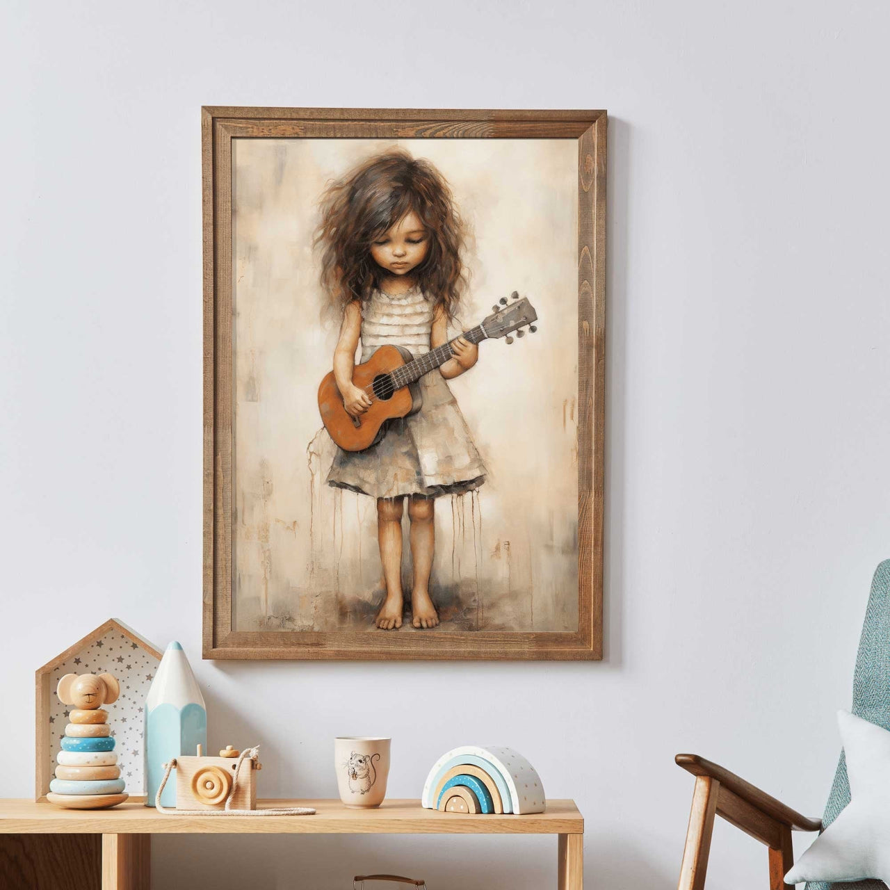 Girl with Guitar Wall Art – Music Nursery Print