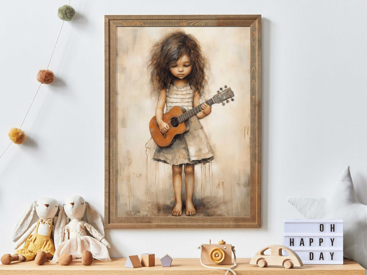 Girl with Guitar Wall Art – Music Nursery Print