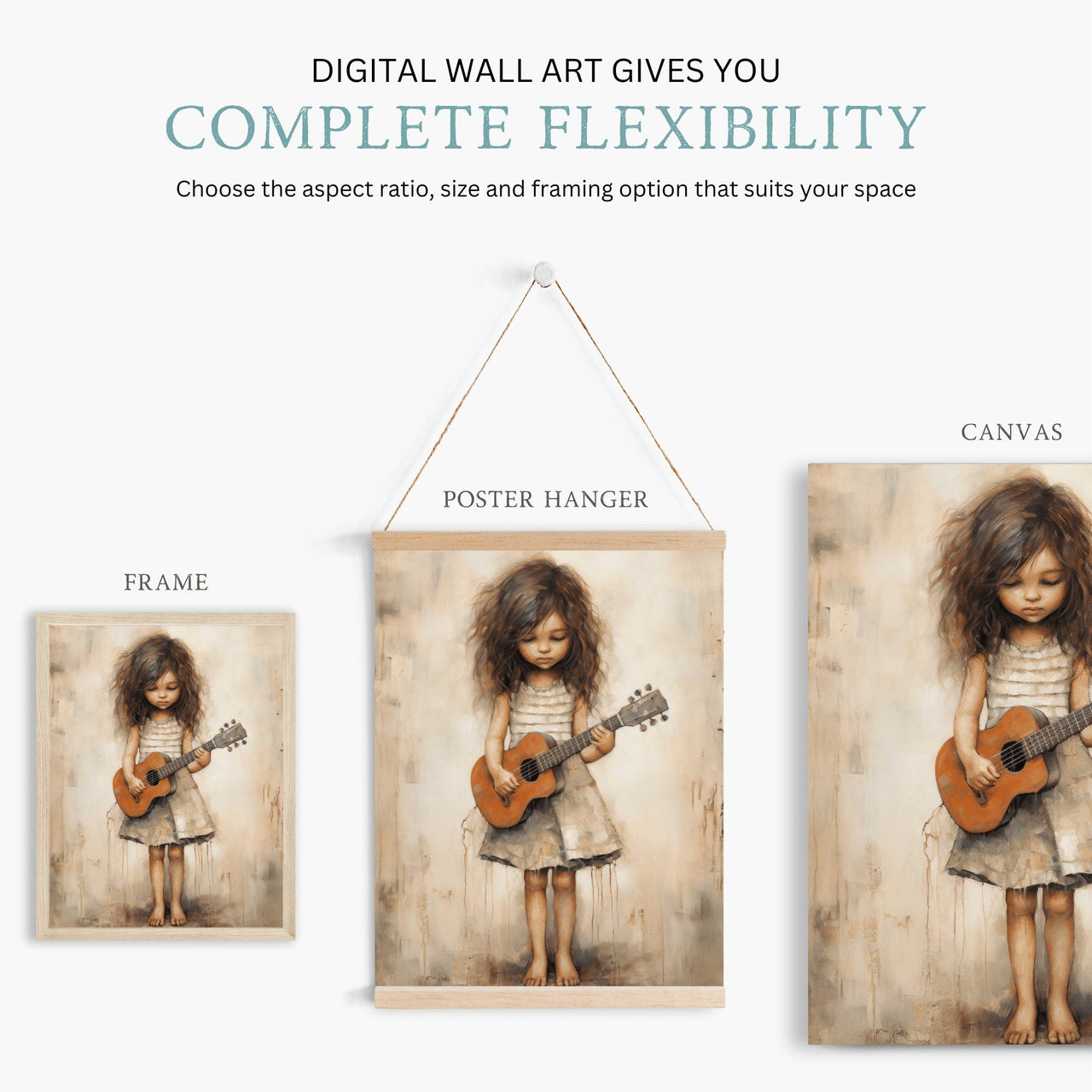Girl with Guitar Wall Art – Music Nursery Print
