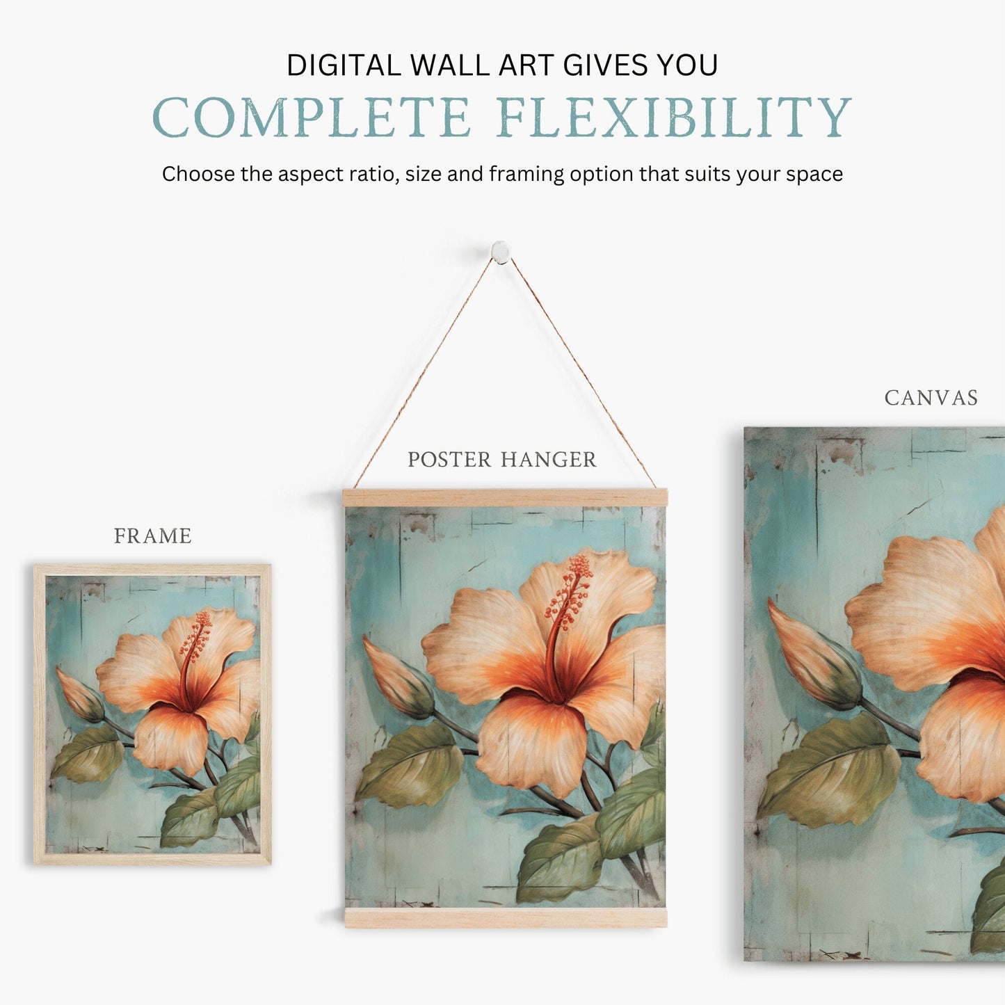 Hibiscus Print, Rustic Floral Wall Art, Farmhouse Home Decor - WildfieldPrints