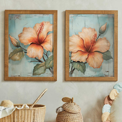 Hibiscus Print, Rustic Floral Wall Art, Farmhouse Home Decor - WildfieldPrints