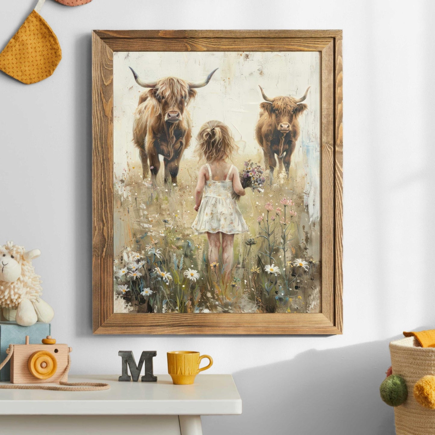 Highland Cow Nursery Print, Farmhouse Wall Art, Cattle Decor for Girls - WildfieldPrints