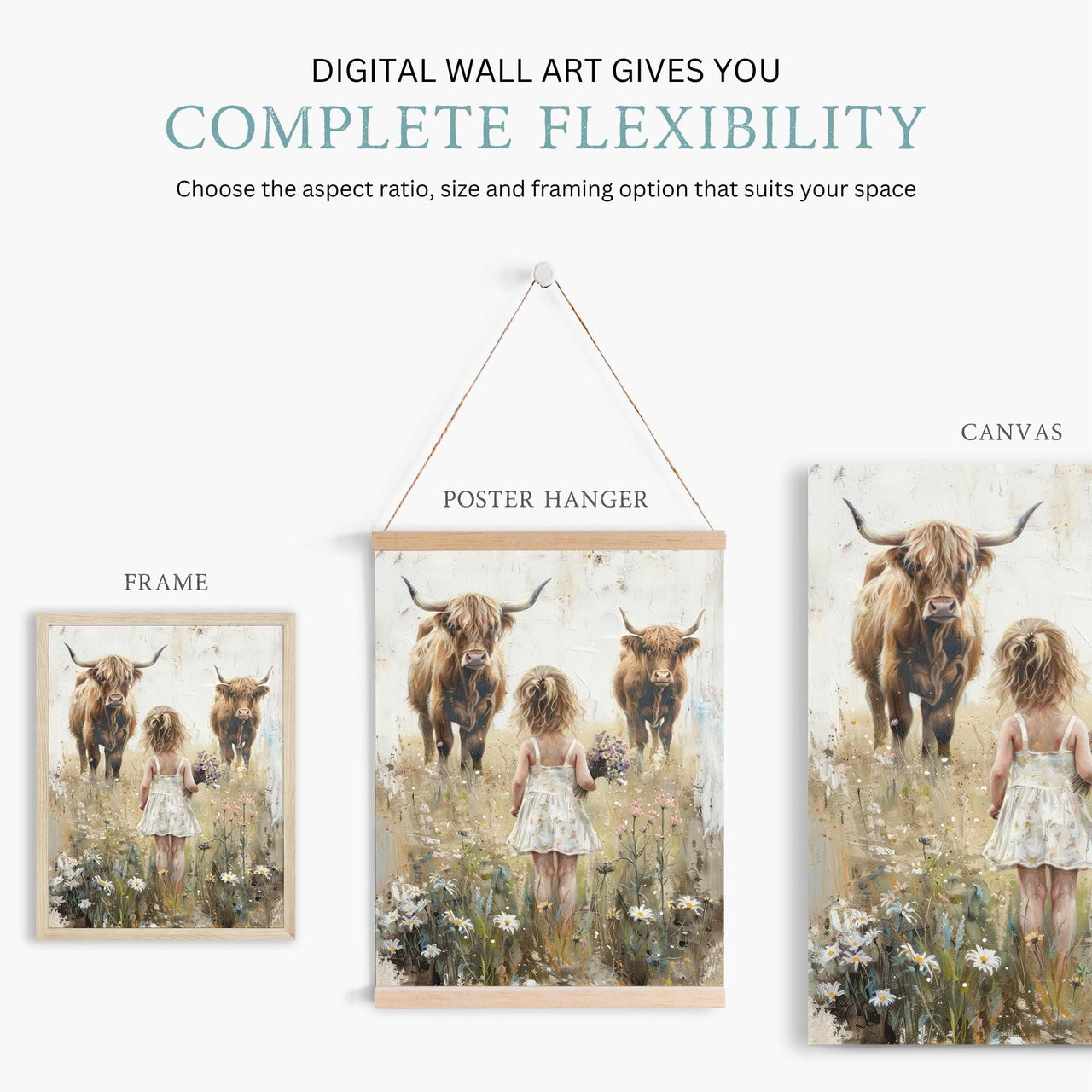 Highland Cow Wall Art – Farm Girls Room Print