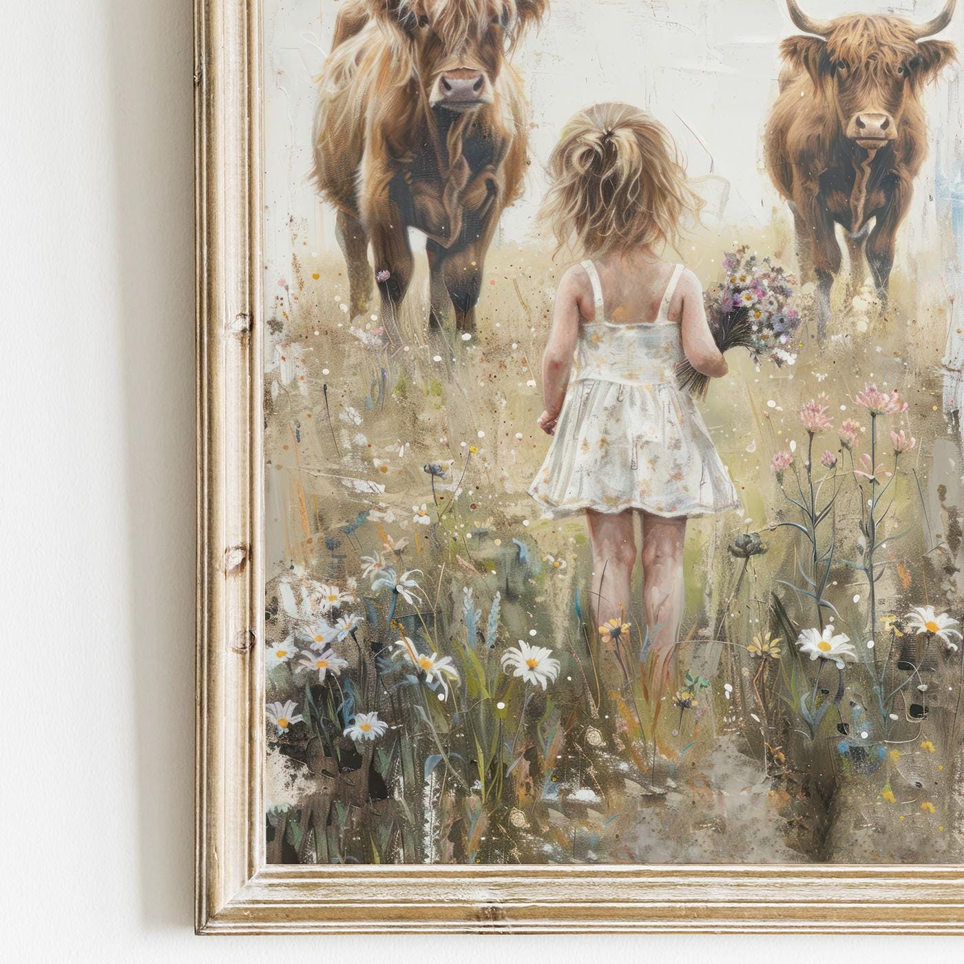 Highland Cow Nursery Print, Farmhouse Wall Art, Cattle Decor for Girls - WildfieldPrints