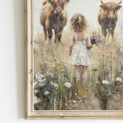 Highland Cow Nursery Print, Farmhouse Wall Art, Cattle Decor for Girls - WildfieldPrints
