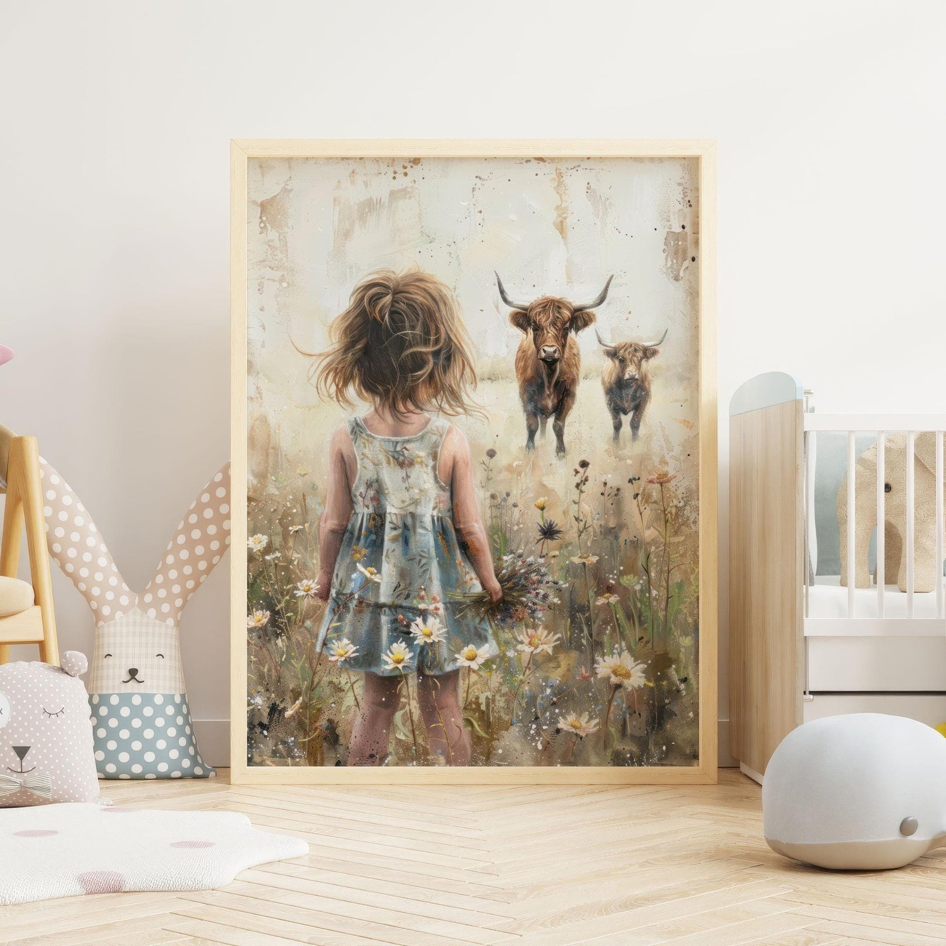 Highland Cow Nursery Print, Vintage Farmhouse Decor, Girls Room Art - WildfieldPrints