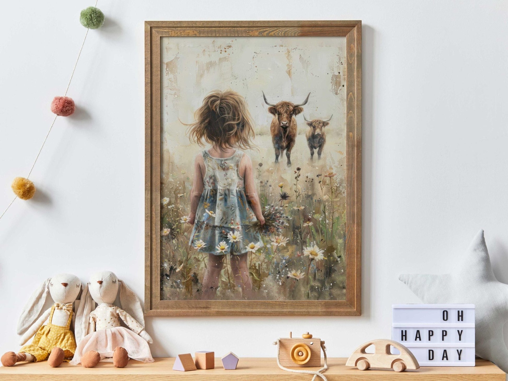 Highland Cow Nursery Print, Vintage Farmhouse Decor, Girls Room Art - WildfieldPrints