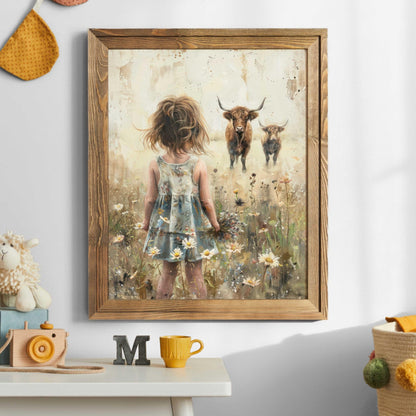 Highland Cow Nursery Print, Vintage Farmhouse Decor, Girls Room Art - WildfieldPrints