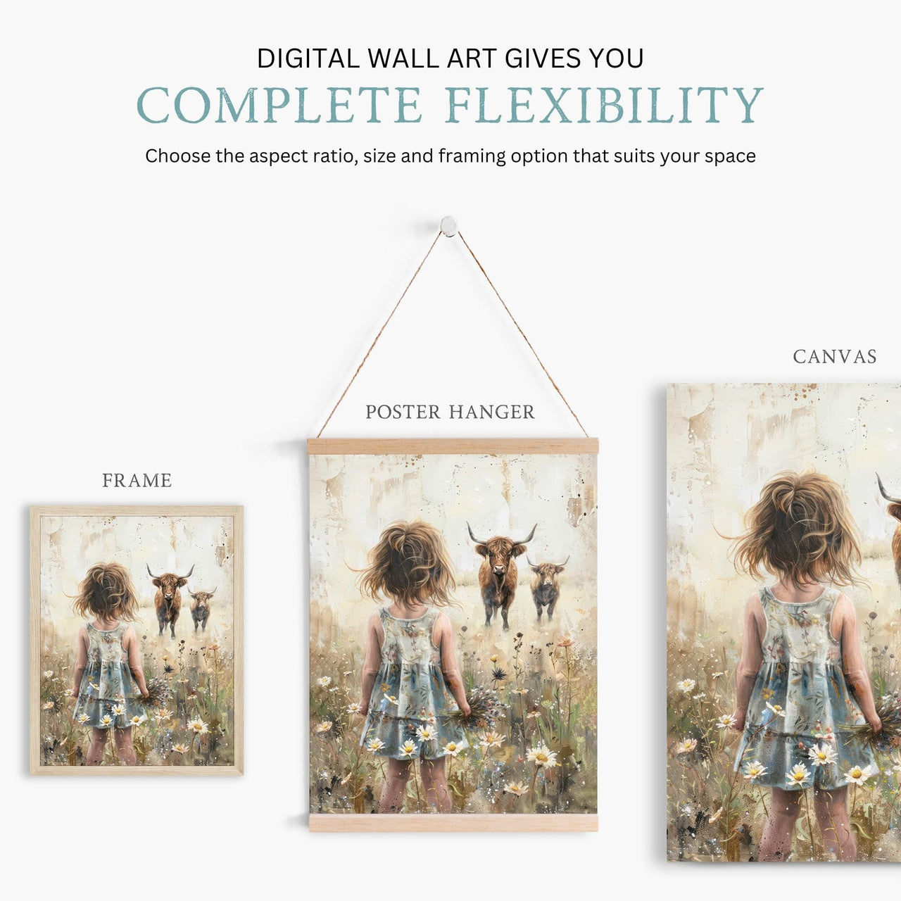 Highland Cow Wall Art – Farm Nursery Decor for Girls Room