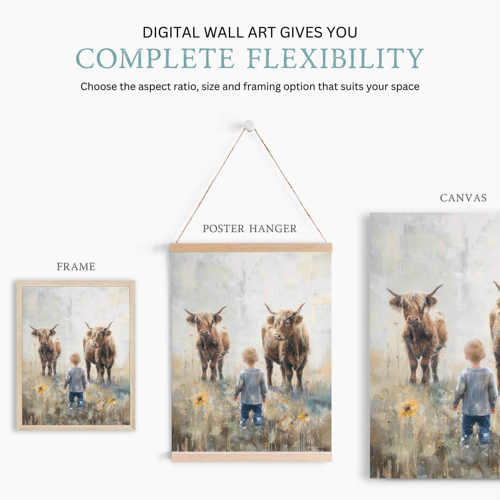 Highland Cow Nursery Wall Art, Farmhouse Decor for Boys' Rooms - WildfieldPrints