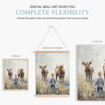 Highland Cow Nursery Wall Art, Farmhouse Decor for Boys' Rooms - WildfieldPrints
