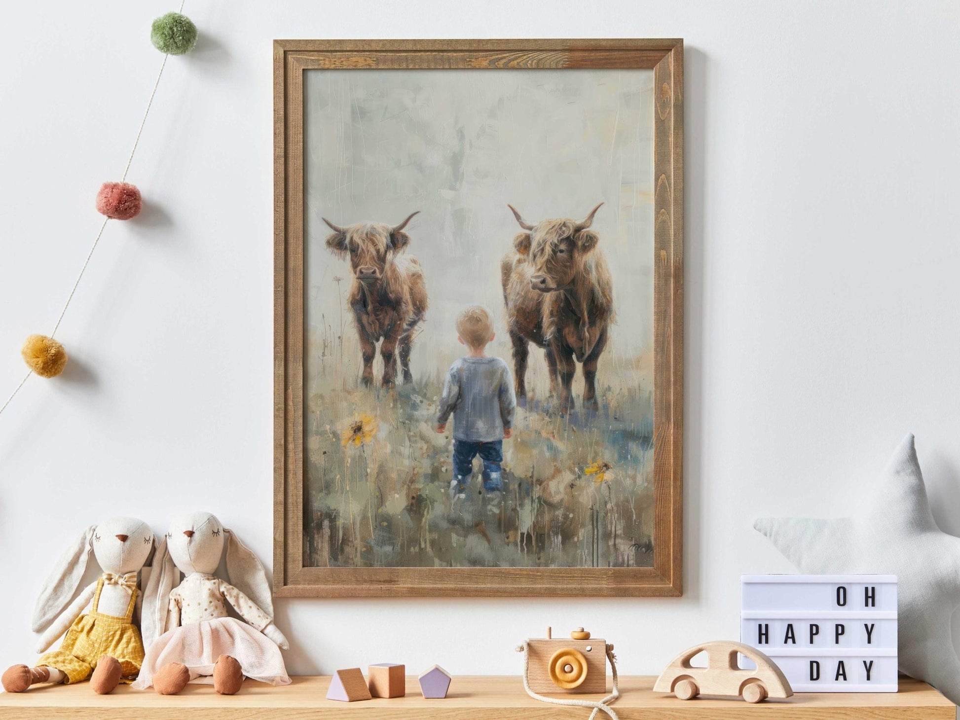 Highland Cow Nursery Wall Art, Farmhouse Decor for Boys' Rooms - WildfieldPrints