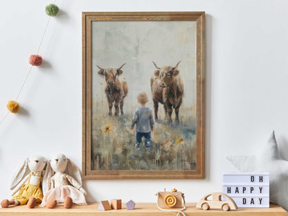 Highland Cow Nursery Wall Art, Farmhouse Decor for Boys' Rooms - WildfieldPrints