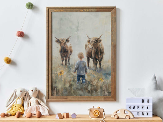 Highland Cow Nursery Wall Art, Farmhouse Decor for Boys' Rooms - WildfieldPrints
