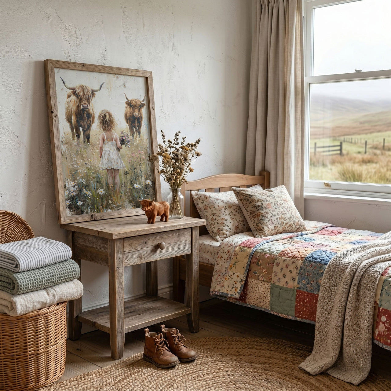 Highland Cow Wall Art – Farm Girls Room Print