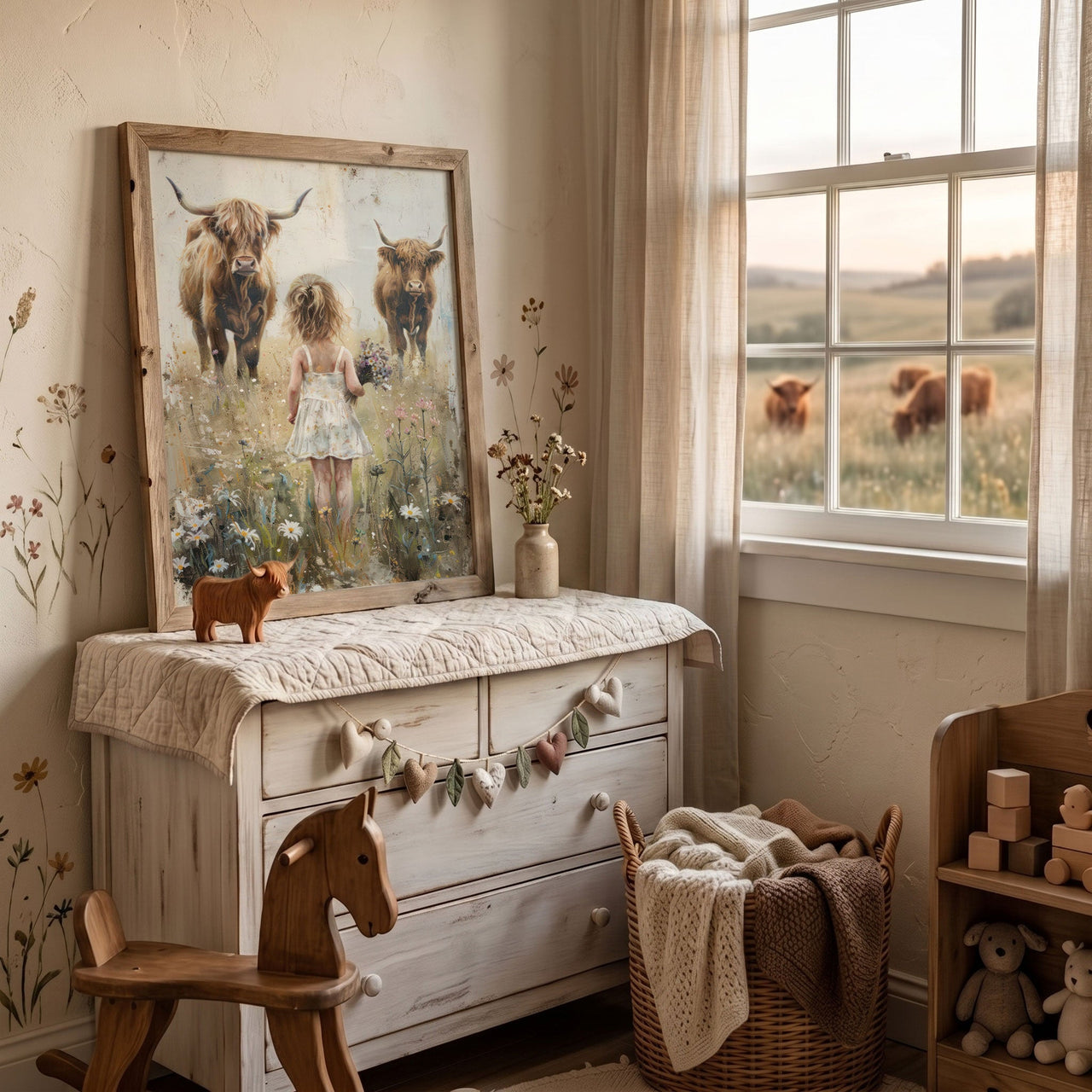 Highland Cow Wall Art – Farm Girls Room Print