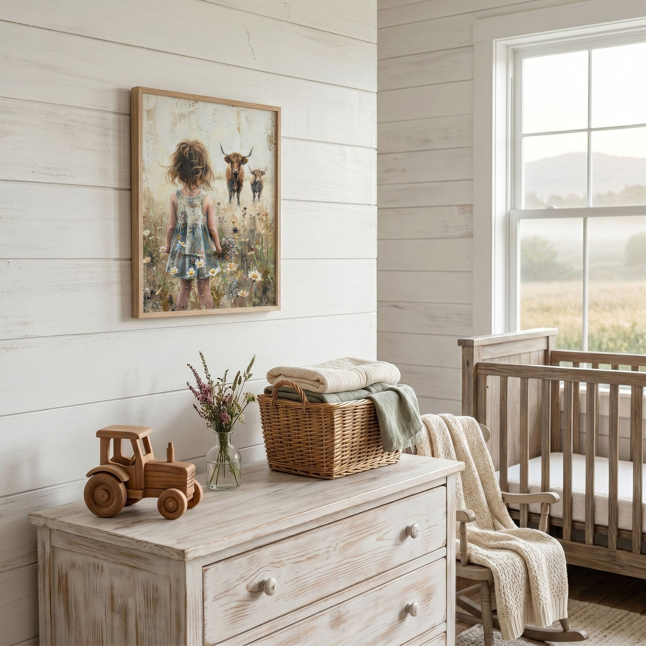 Highland Cow Wall Art – Farm Nursery Decor for Girls Room