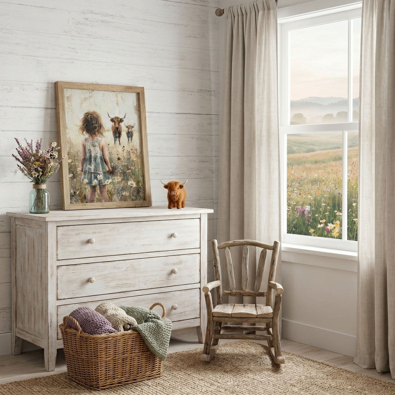 Highland Cow Wall Art – Farm Nursery Decor for Girls Room