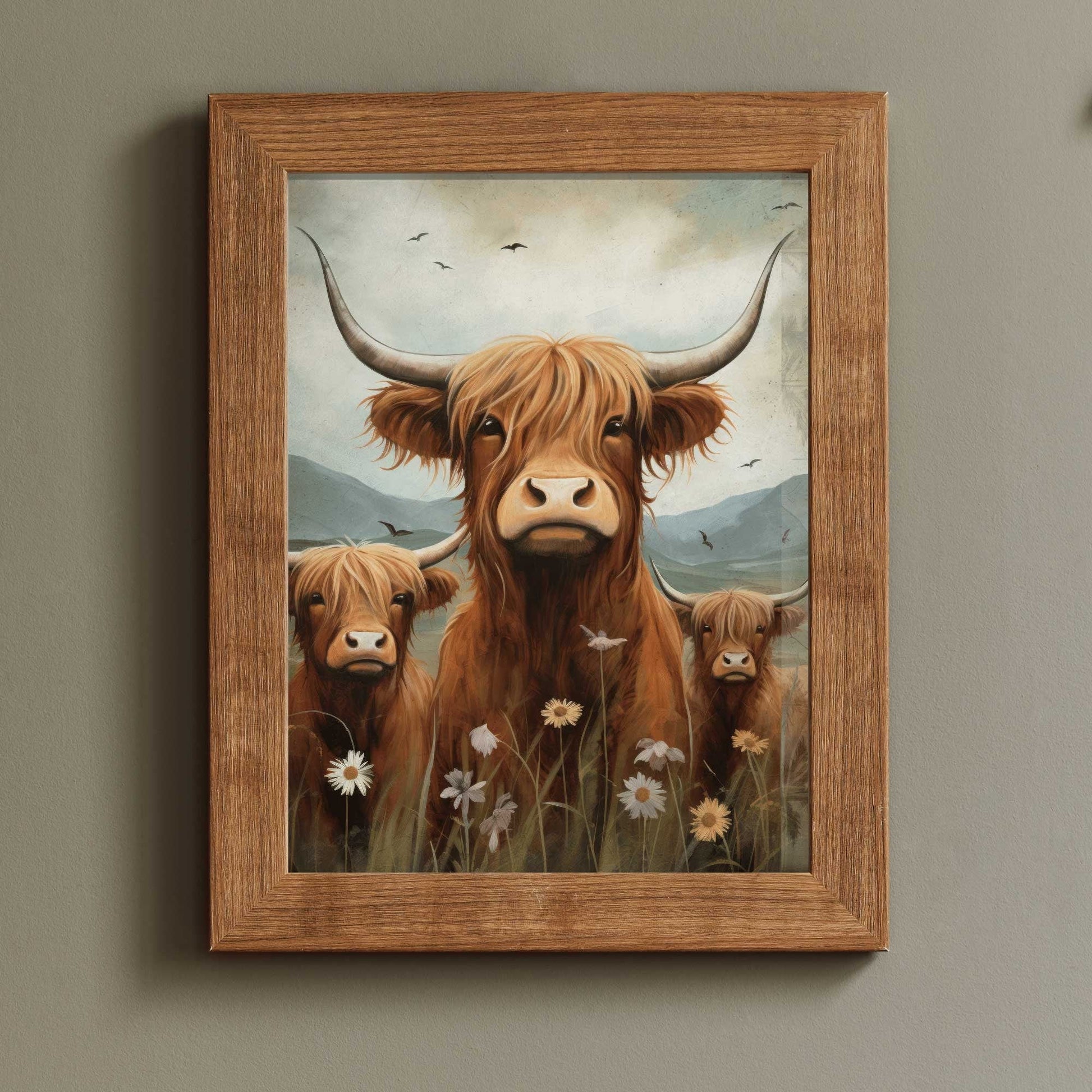 Highland Cow Wall Art, Rustic Farmhouse Decor, Country Style Print - WildfieldPrints