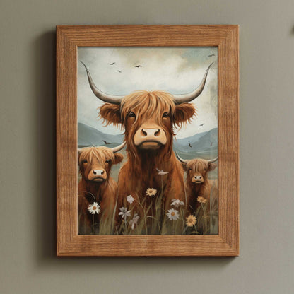 Highland Cow Wall Art, Rustic Farmhouse Decor, Country Style Print - WildfieldPrints