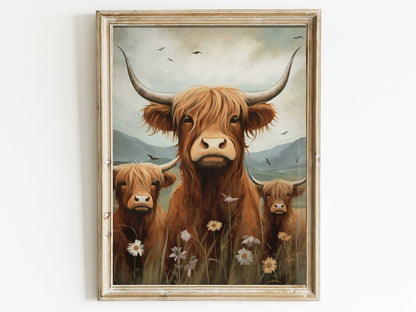 Highland Cow Wall Art, Rustic Farmhouse Decor, Country Style Print - WildfieldPrints