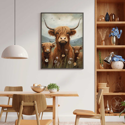 Highland Cow Wall Art, Rustic Farmhouse Decor, Country Style Print - WildfieldPrints
