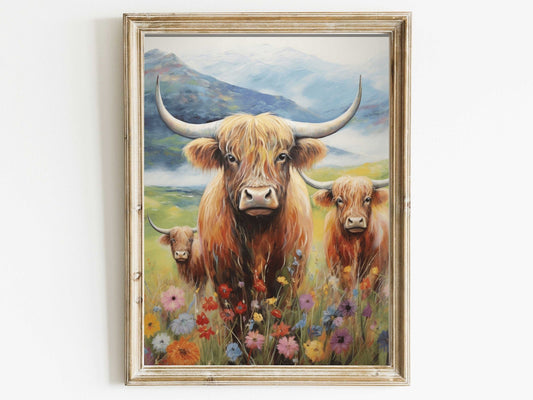Highland Cow Wall Art, Rustic Farmhouse Decor, Country Style Print - WildfieldPrints