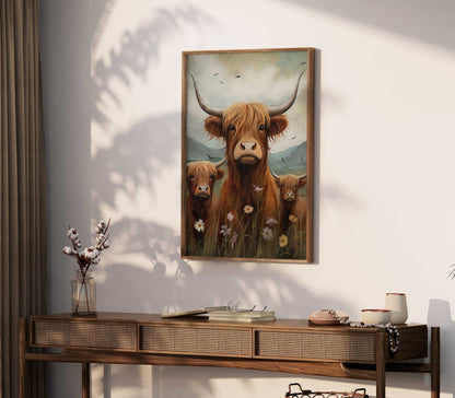 Highland Cow Wall Art, Rustic Farmhouse Decor, Country Style Print - WildfieldPrints