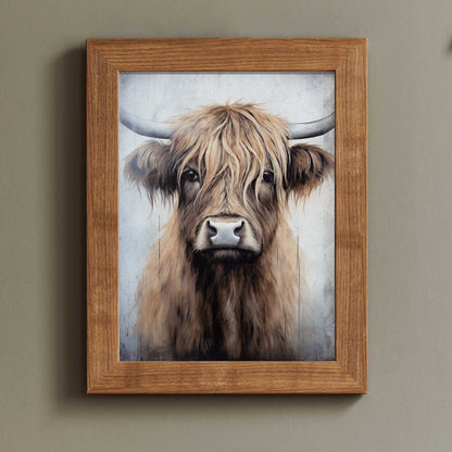 Highland Cow Wall Art, Rustic Farmhouse Decor, Vintage Country Painting - WildfieldPrints