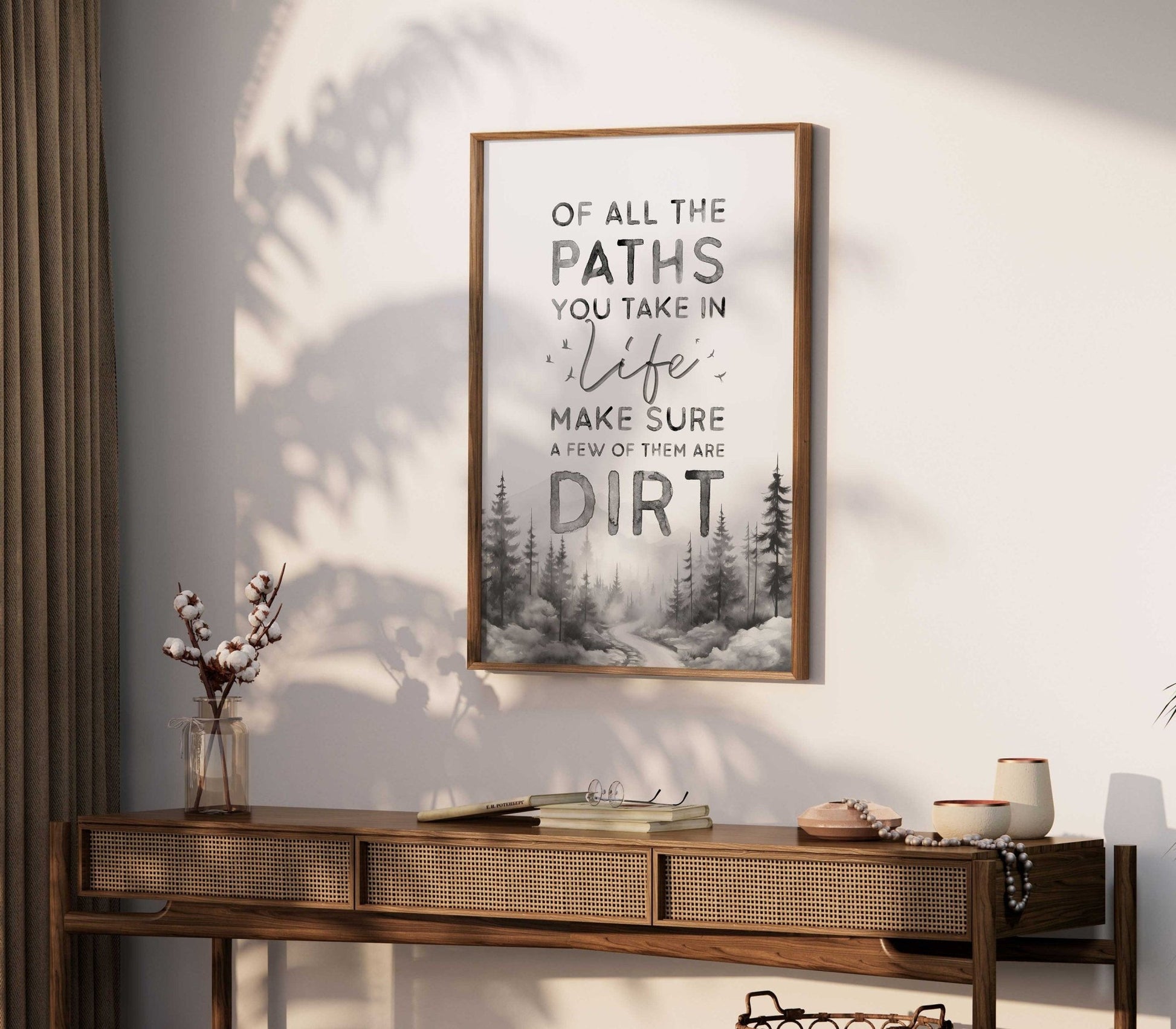 Hiking Decor, Nature Quote Art, Forest Trail Painting, Adventure Print - WildfieldPrints