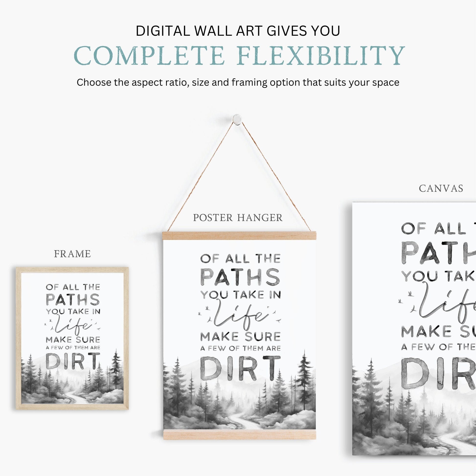Hiking Decor, Nature Quote Art, Forest Trail Painting, Adventure Print - WildfieldPrints