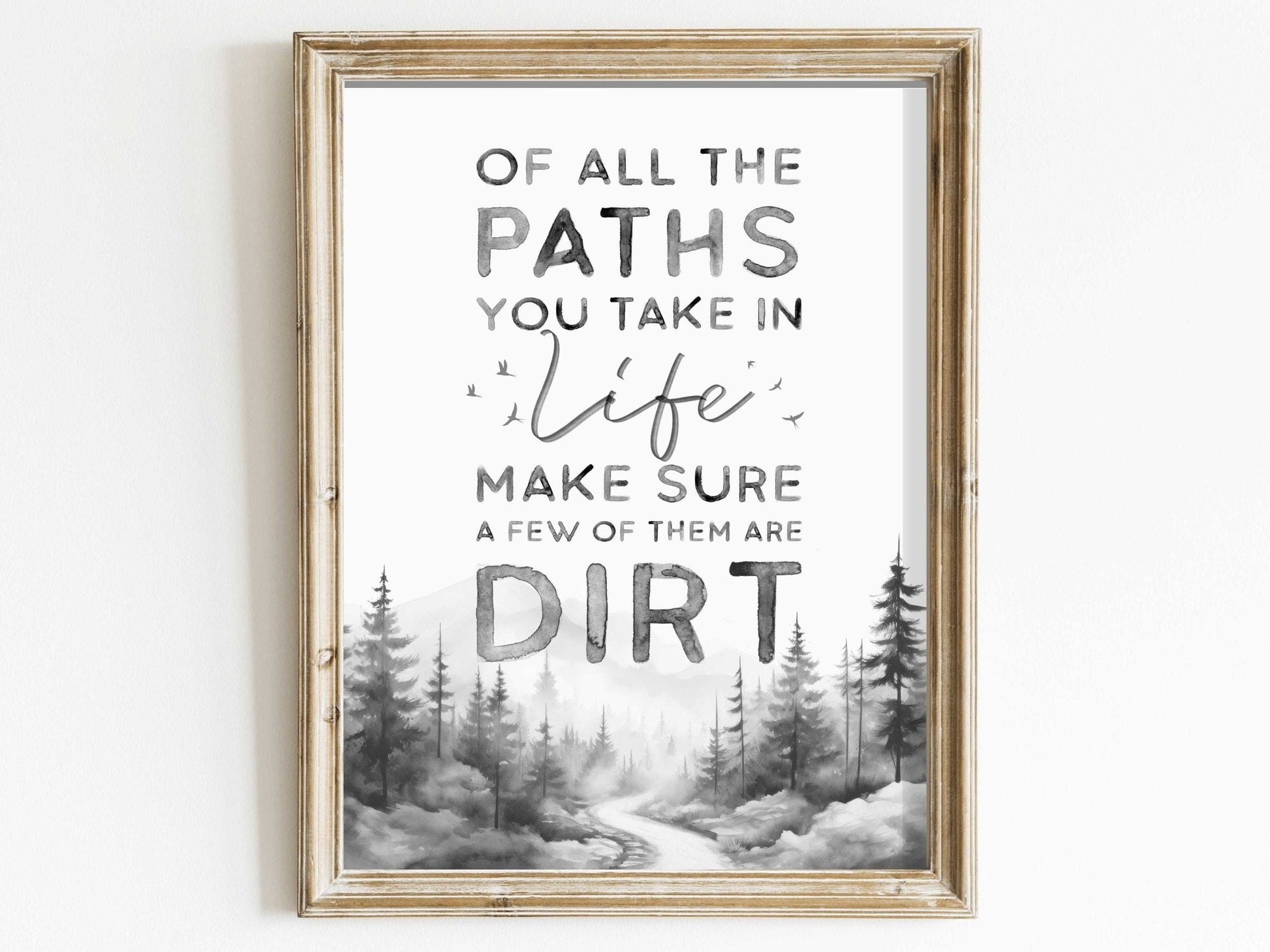 Hiking Decor, Nature Quote Art, Forest Trail Painting, Adventure Print - WildfieldPrints