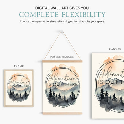 Hiking Quote Art, Adventure is Out There, Inspirational Camping Decor - WildfieldPrints