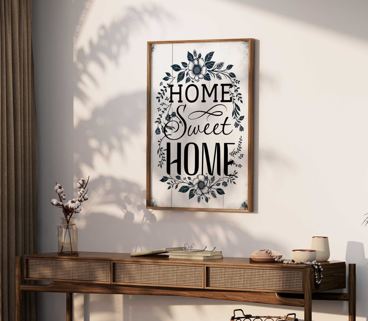 Dark Green Floral Wall Art – Farmhouse Family Room Print
