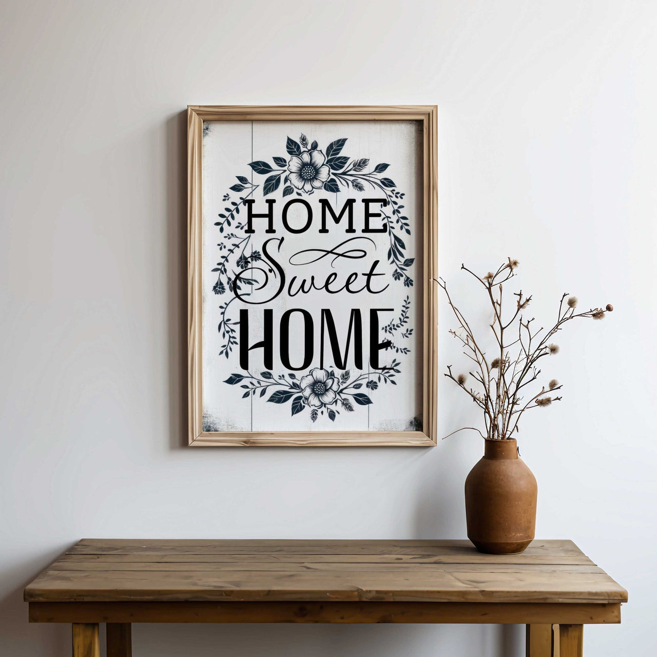 Dark Green Floral Wall Art – Farmhouse Family Room Print