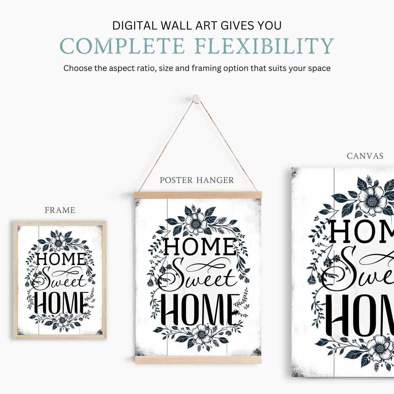 Dark Green Floral Wall Art – Farmhouse Family Room Print