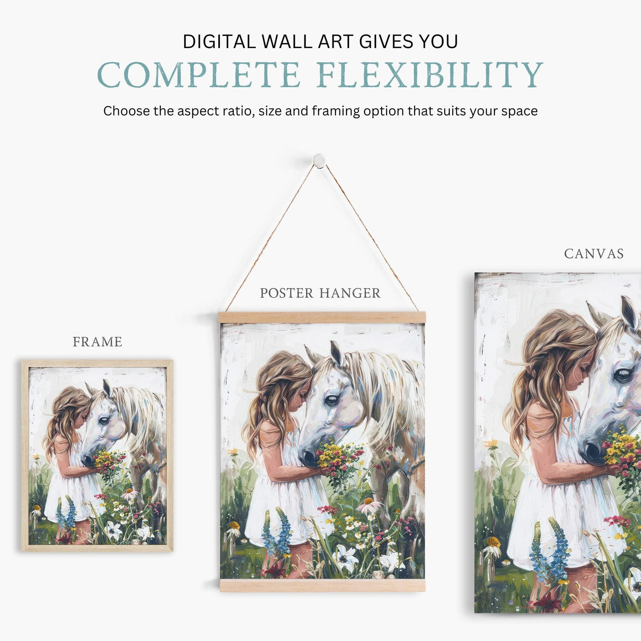 White Horse Print – Equestrian Girls Room Wall Art