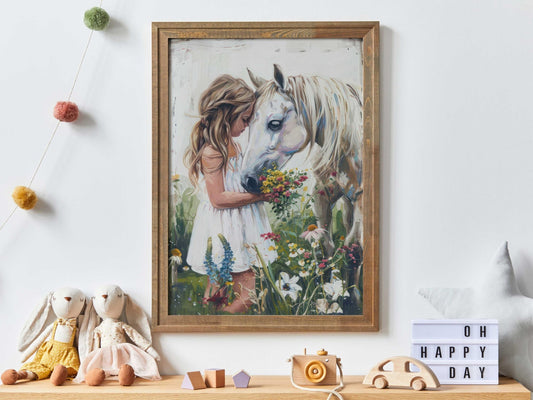 Horse Girl Room Decor, Horse & Girl Print, Vintage Nursery Wall Art - WildfieldPrints