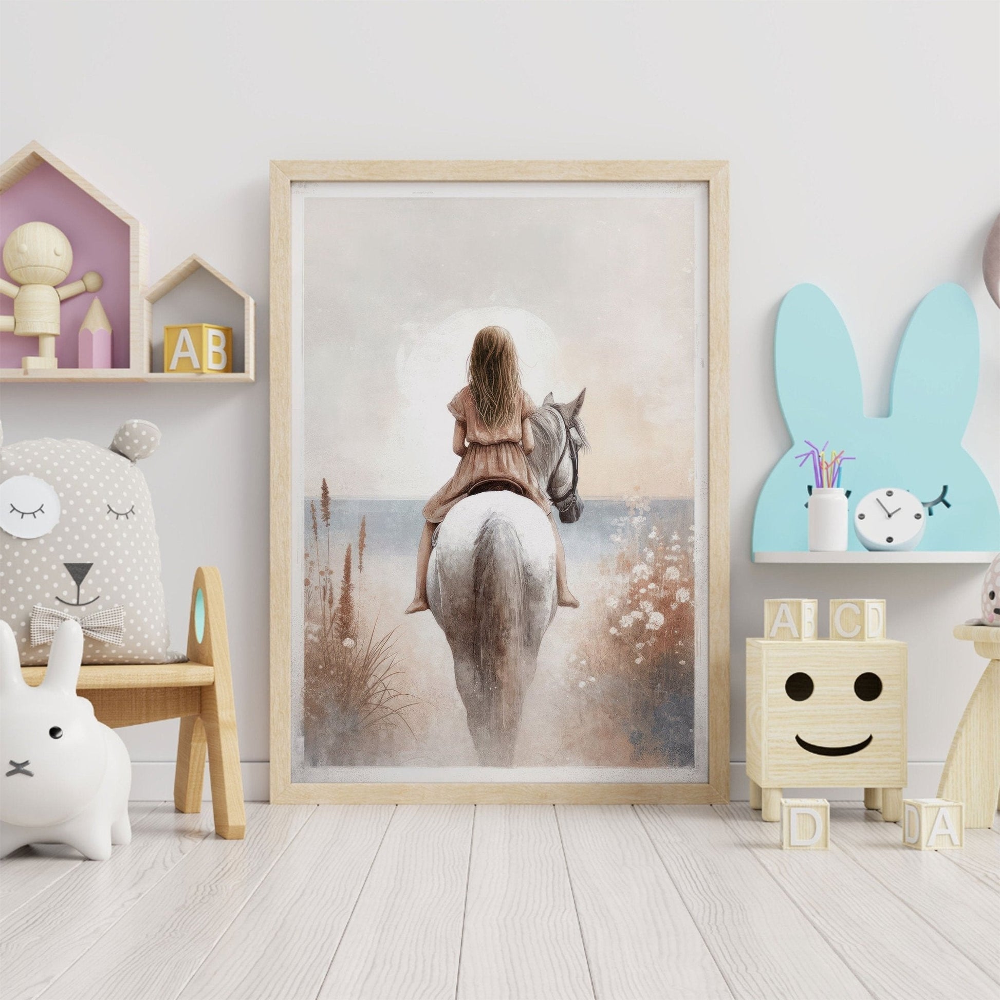 Horse Nursery Art, Equestrian Decor for Girls, White Horse Painting - WildfieldPrints