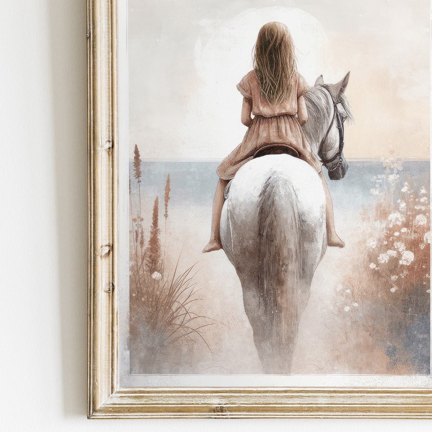 Horse Nursery Art, Equestrian Decor for Girls, White Horse Painting - WildfieldPrints