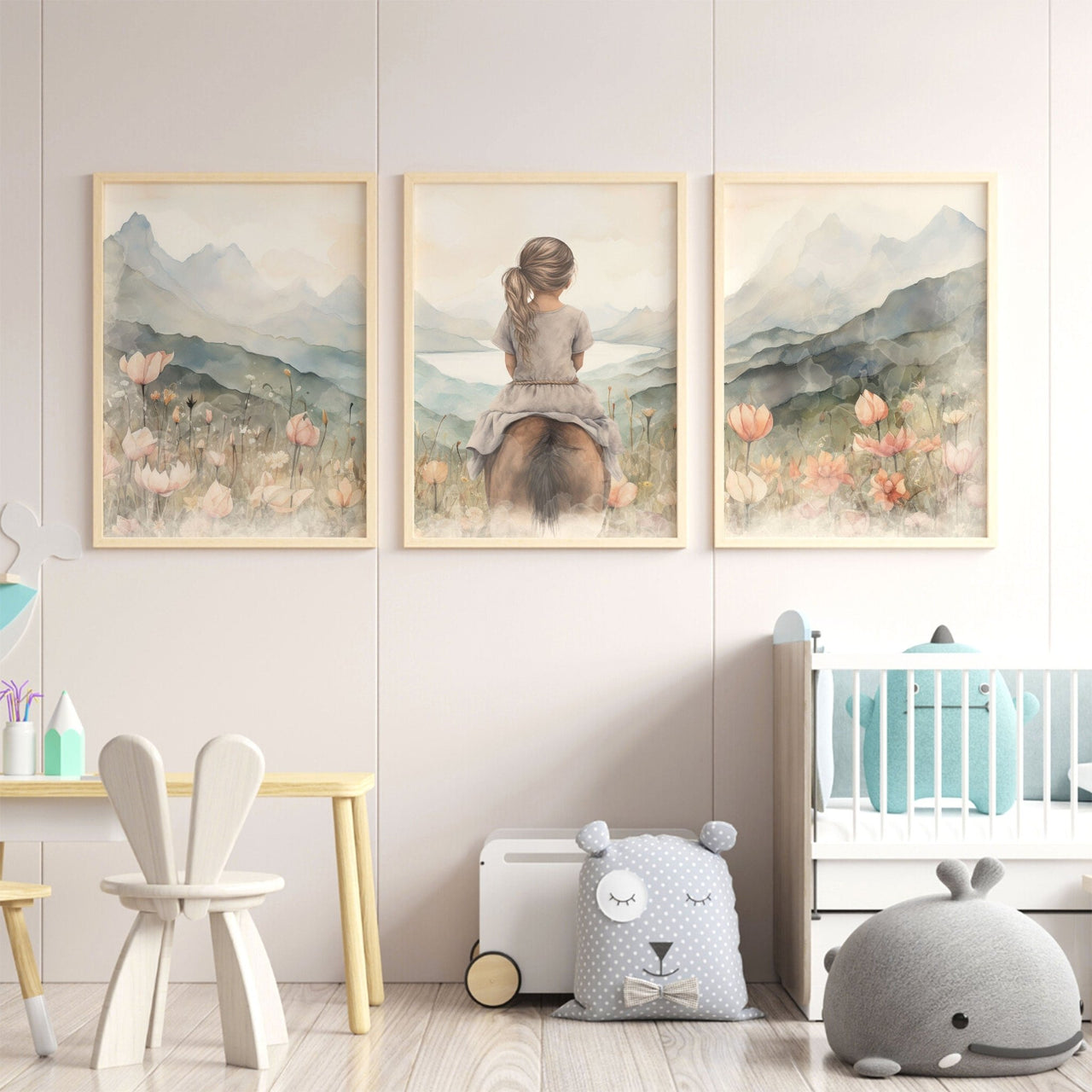 Horse Wall Art – Equestrian Girls Room Decor • Set of 3
