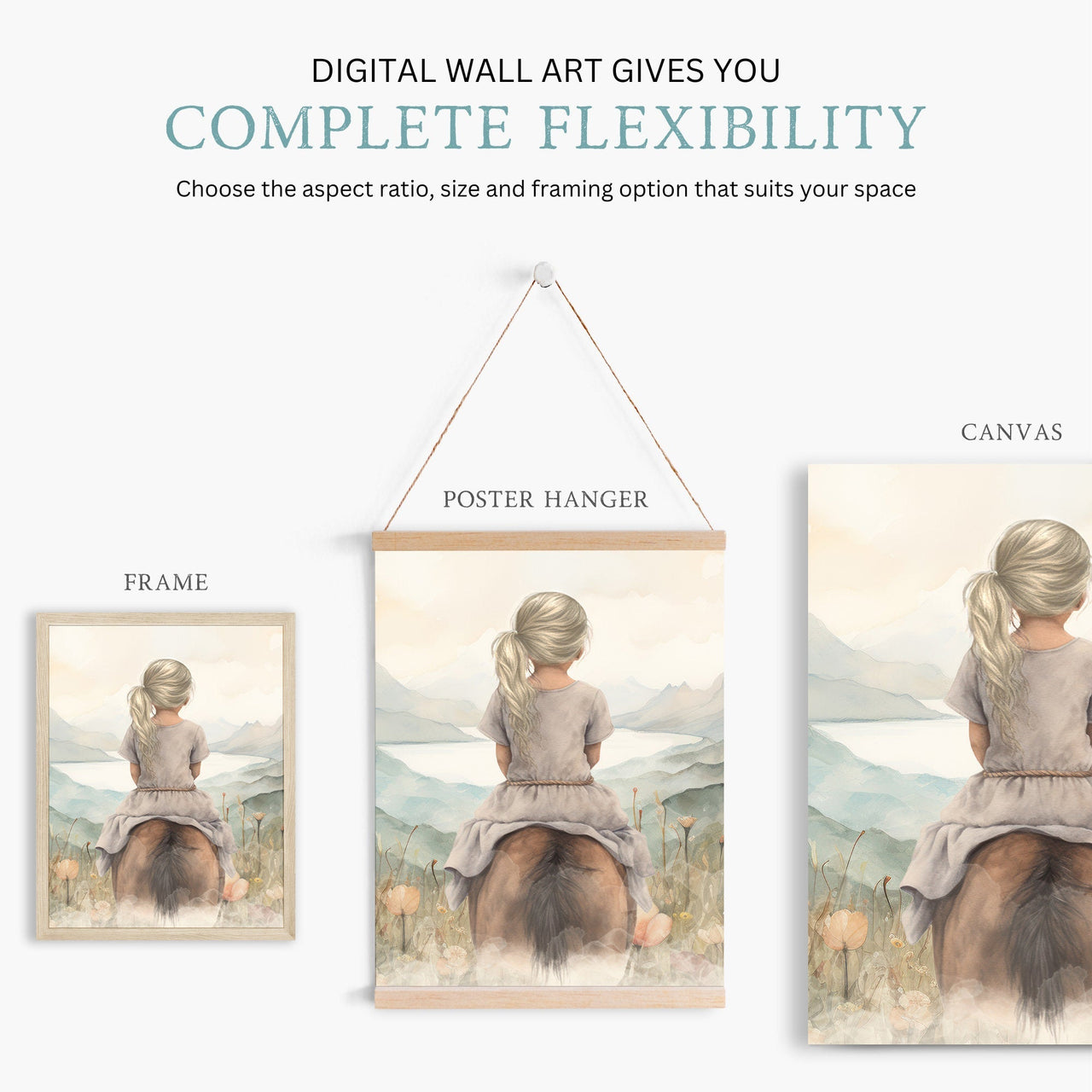 Blonde Maiden and Horse Wall Art – Equestrian Girls Room Print • Set of 3