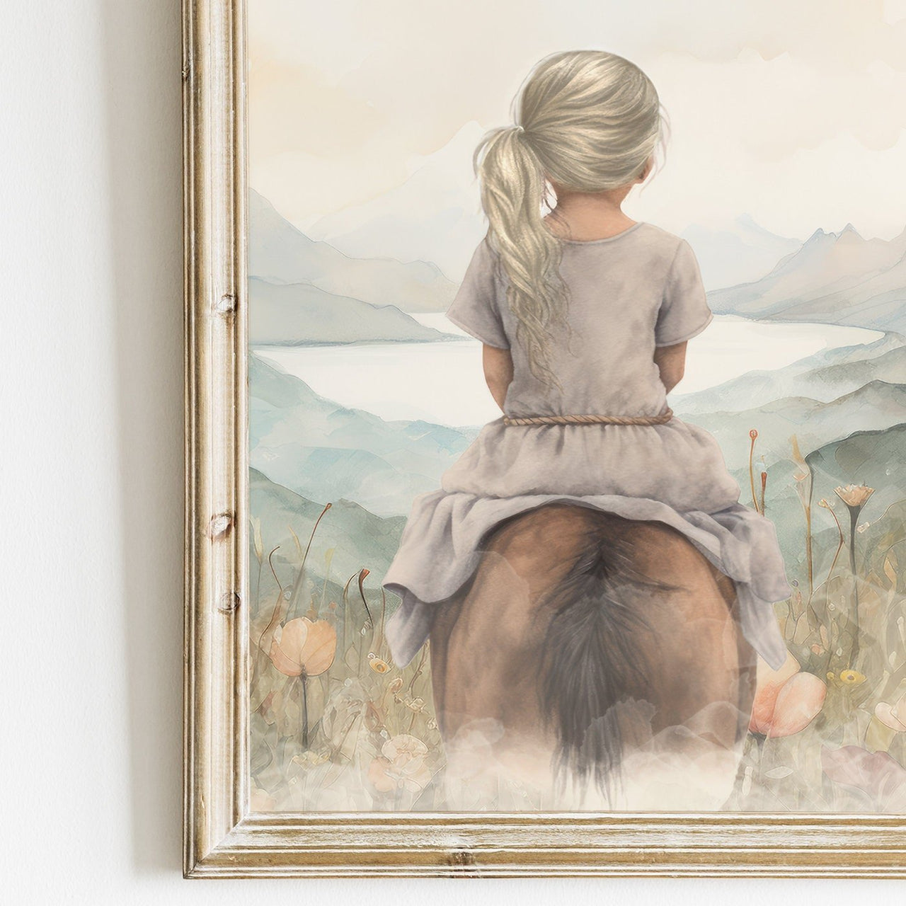 Blonde Maiden and Horse Wall Art – Equestrian Girls Room Print • Set of 3