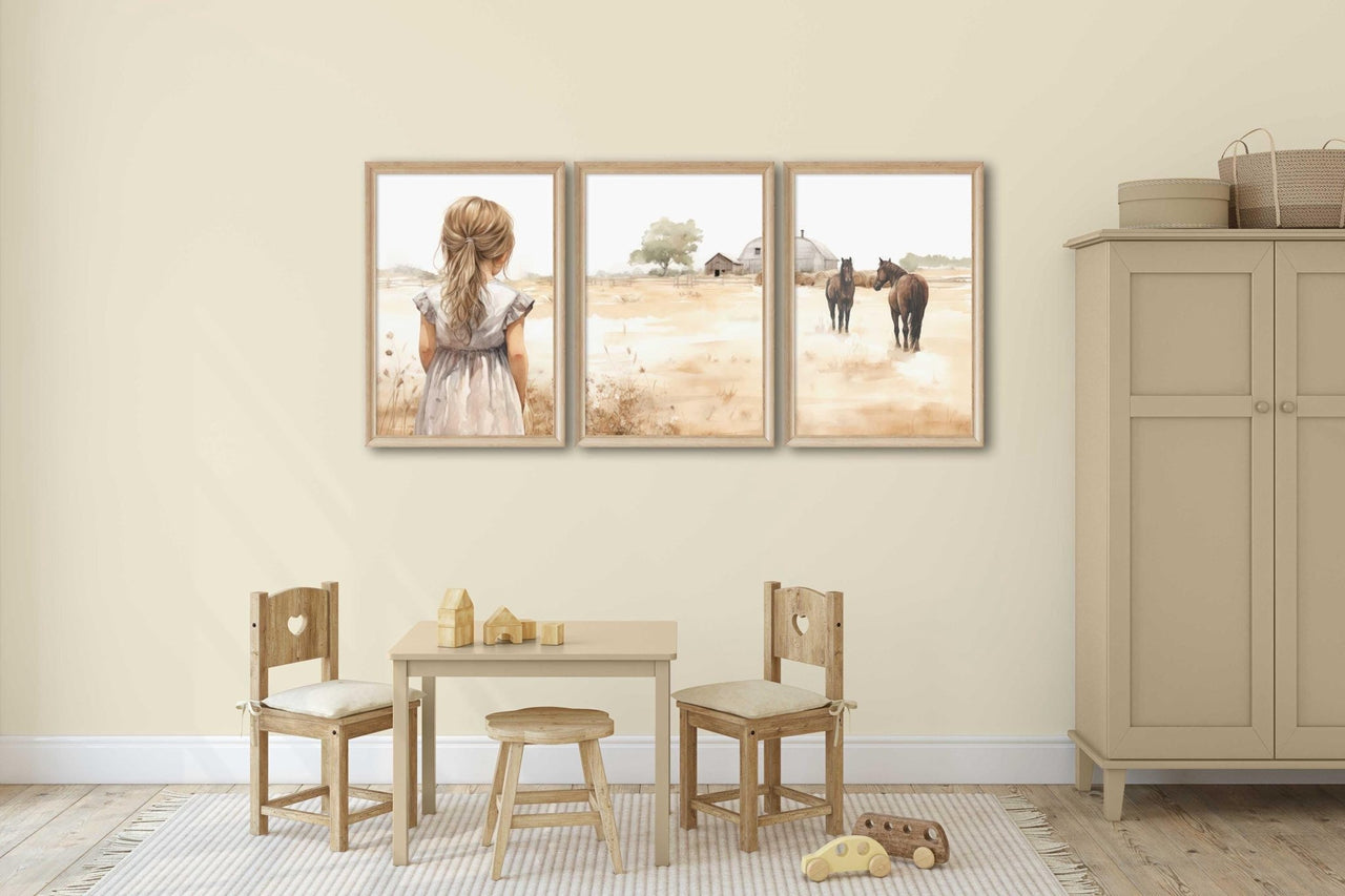 Horse Wall Art – Farm Nursery Print • Set of 3