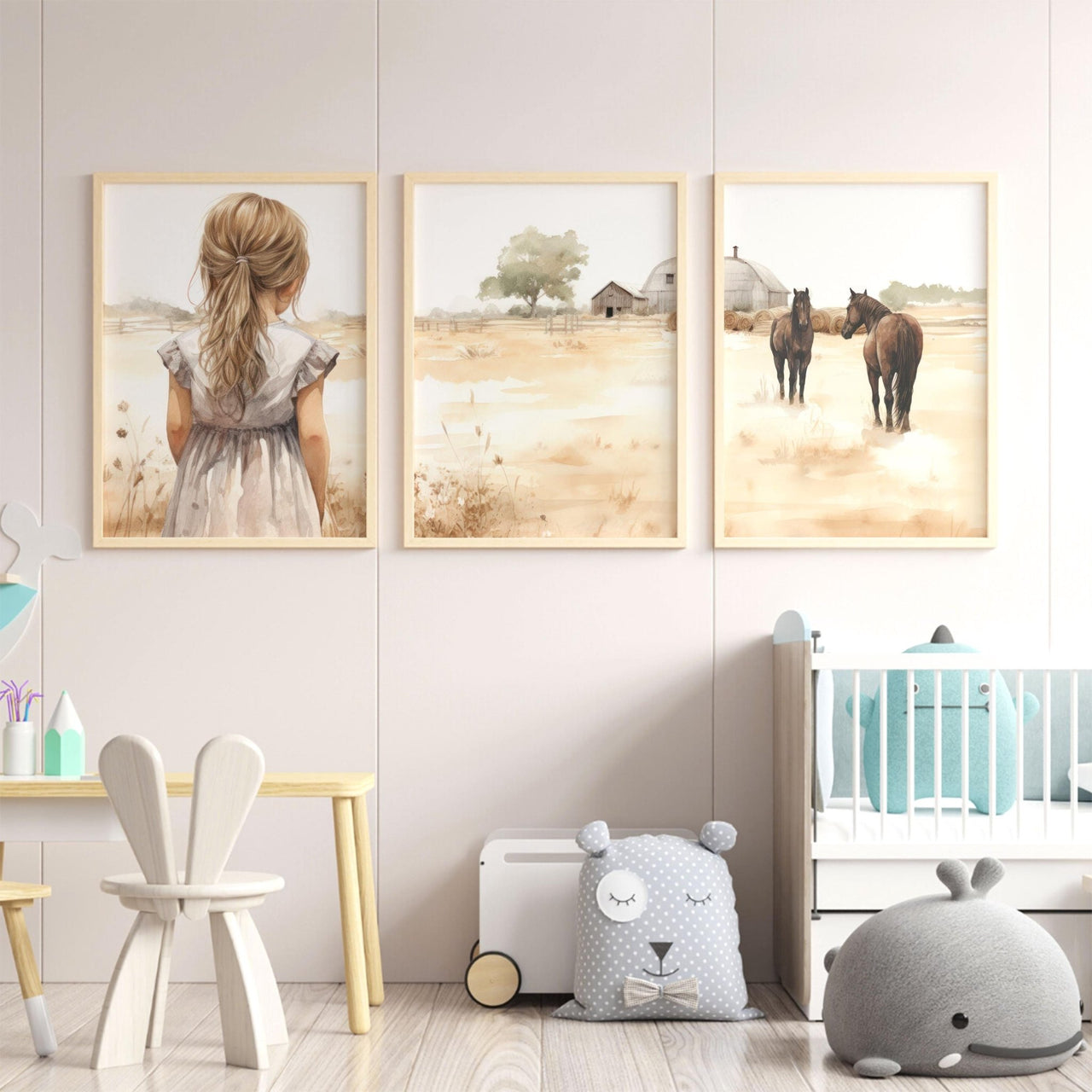 Horse Wall Art – Farm Nursery Print • Set of 3