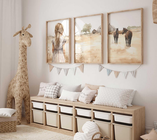 Horse Nursery Decor, Farmhouse Wall Art, Country Theme Print - WildfieldPrints