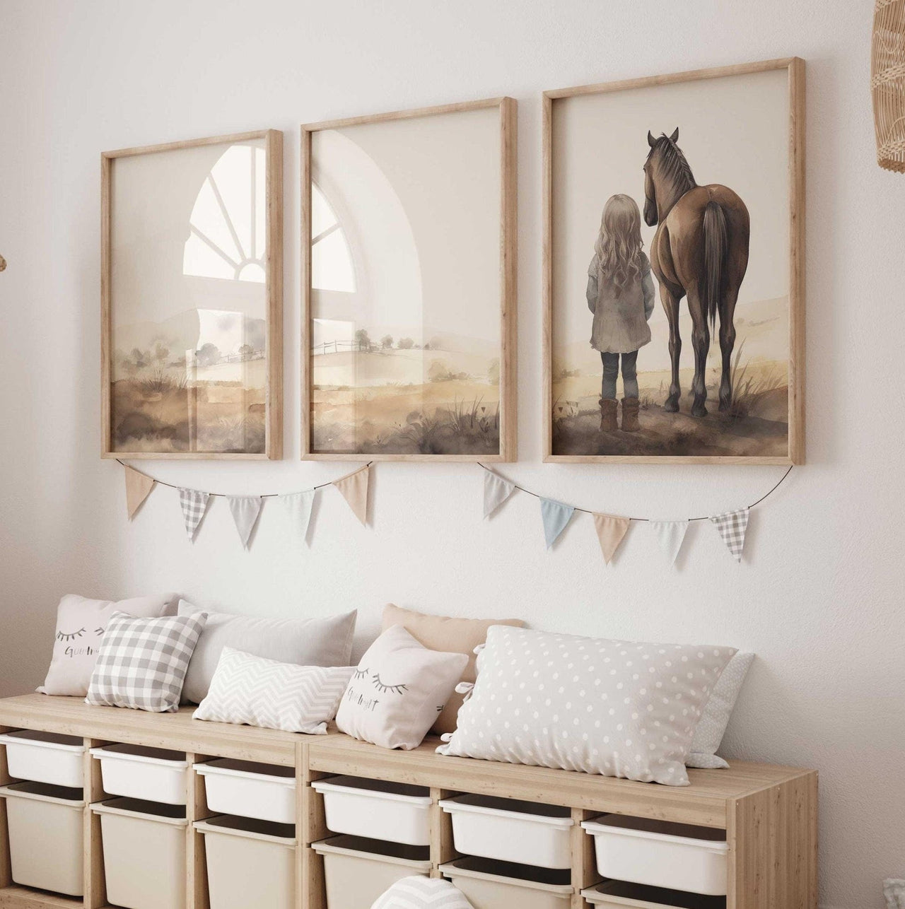 Blonde Girl and Horse Wall Art – Equestrian Girls Room Print • Set of 3